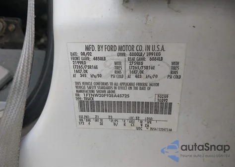 2003 Ford F-250 Lariat/Xl/Xlt from USA, damaged, VIN 1FTNW20F93EA45725